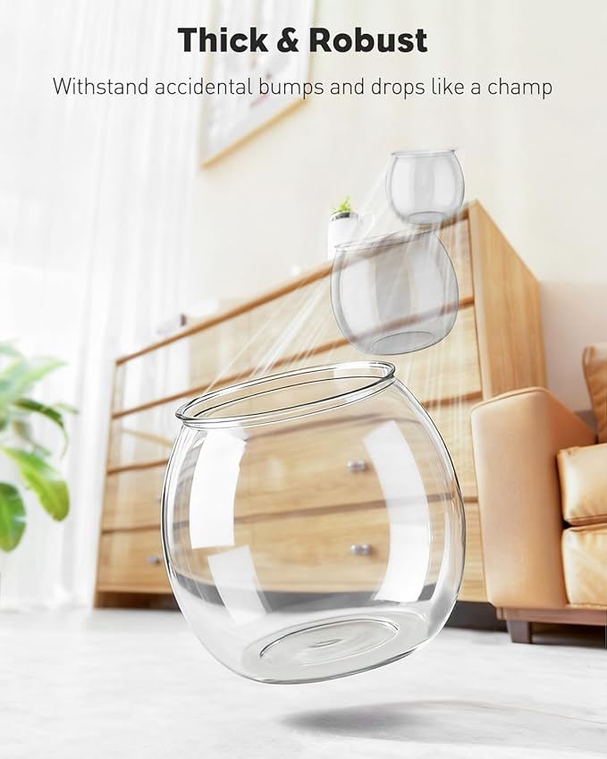 Pawfly Small Plastic Fish Bowl, Clear Round 3 Gallon Fish Tank for Little Fish, Unbreakable Small Fishbowl Desktop Aquarium, Shatterproof Betta Fish Tank Goldfish Bowl, Decorative Globe Vase