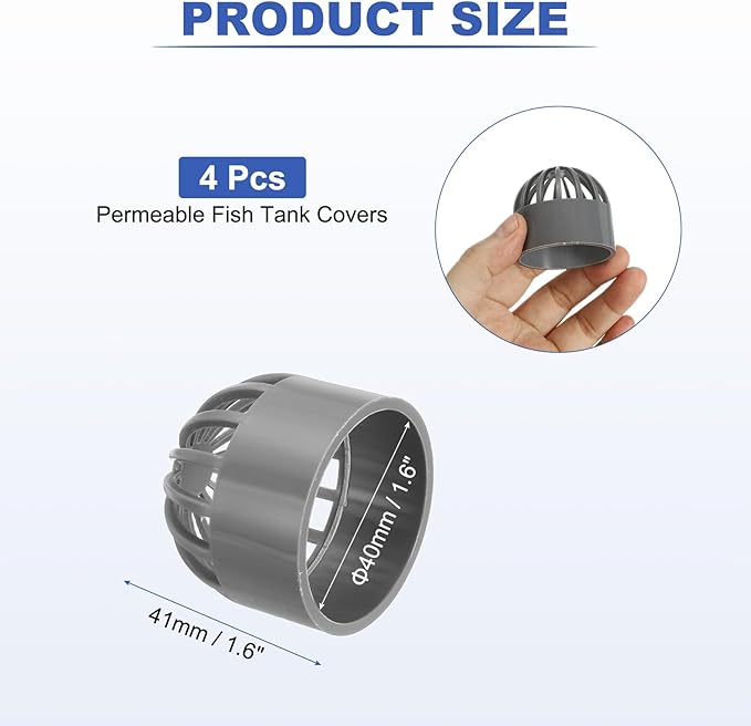 PATIKIL 1.6 Inch (40mm) Fish Cover Permeable Cap, 4 Pcs PVC Breathable Cap Aquarium Guard Fish Tank Intake Cover, Gray