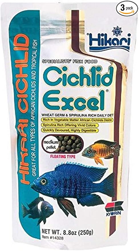 (3 Pack) Hikari 8.8-Ounce Cichlid Excel Floating Pellets for Pets, Medium