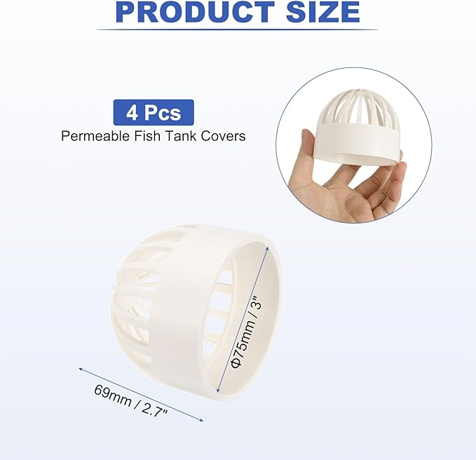 PATIKIL 3 Inch (75mm) Fish Cover Permeable Cap, 4 Pcs PVC Breathable Cap Aquarium Guard Fish Tank Intake Cover, White