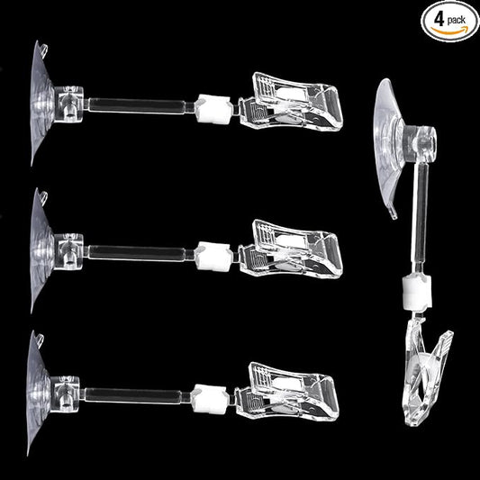4pcs Suction Cup with Clip Aquarium Suction Cup Clips Seaweed Fish Feeding Clip Saltwater Aquarium Veggie Feeder clamp Fish Accessories (4pcs Suction Cup with Long Clip)
