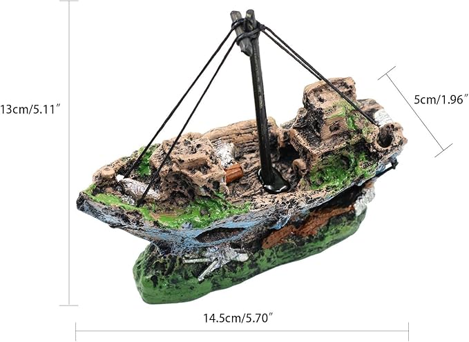 Fish Tank Shipwreck Decoration, Ship Aquarium Sunken Treasure Landscaping, Old Pirates Ship Resin Crafted for Fish Hideout