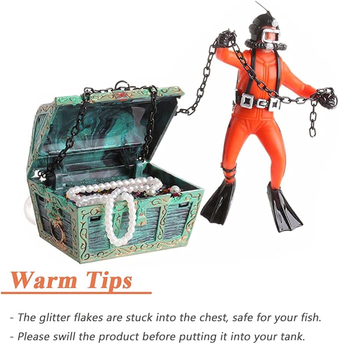 Mesee Aquarium Floating Diver Ornament, Micro Landscape Decor Undersea Treasure Chest Diver Aquarium Decoration for Home Fish Tank Arts Crafts Decorating