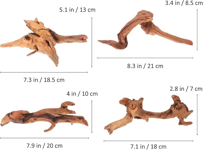 Toddmomy Aquarium Driftwood 4Pc Set 7.48In Natural Fish Tank Wood Decor for Freshwater Aquascaping Fish Cave and Hiding Spots