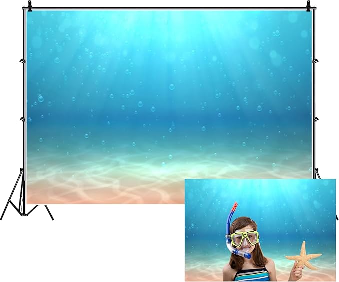 Renaiss 8x6ft Blue Ocean Under The Sea Backdrop Water Bubble Sunlight Photography Backdrop Fabric Mermaid Theme Party Summer Holiday Dive Home Activity Events Decorations Photo Prop
