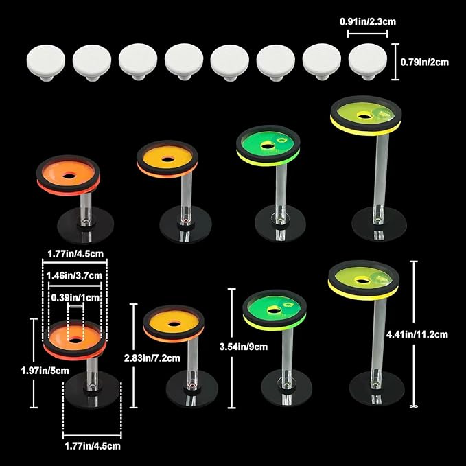 Live Coral Reef frag Rack，frag Plugs Holder for Coral，Fluorescent Acrylic Coral frag Bracket，This Set Contains 8 columnar Acrylic Holders and 8 White Premium Ceramic Bases