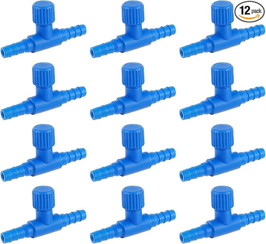 12PCS 3/16 inch ID Aquarium Air Control Valve 4mm Oxygen Tube Blue Single Way Plastic Air Flow Control Regulator Fish Aquarium Air Pump Accessories