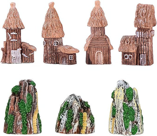 Opexicos 7Pcs Micro Landscape Accessories Resin Rockery and House Crafts Ornaments Sand Table Supplies Aquarium Accessories