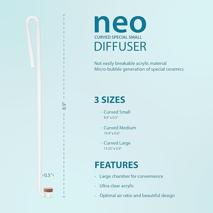 Aquario Neo CO2 Aquarium Diffuser - CO2 Diffuser Aquarium Kit, CO2 Diffuser for Aquarium Plants, CO2 System for Aquarium - Curved Special Diffuser, Small