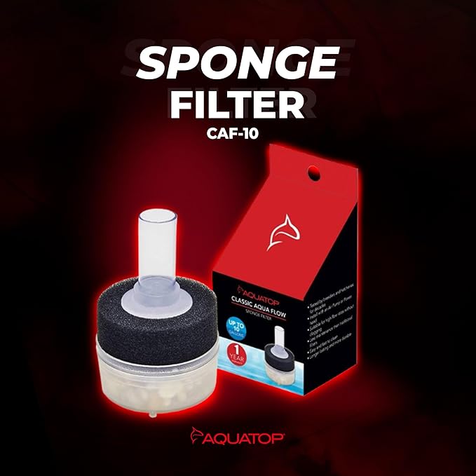 Aquatop Internal Sponge Filter for Aquariums – for Tanks Up to 10 Gallons, Easy to Clean and Maintain, Economical and Durable Filtration, CAF-10