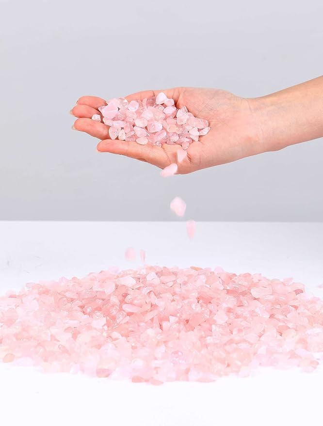 LAIDANLA 1lb/15.87oz Decorative Tumbled Gravel Pink Rose Quartz Crystals Chip Polished Bulk Natural Gem Aquarium Gravel Rocks Pebbles Fish Tank Gravel Vase Filler Succulents Terrarium Supplies