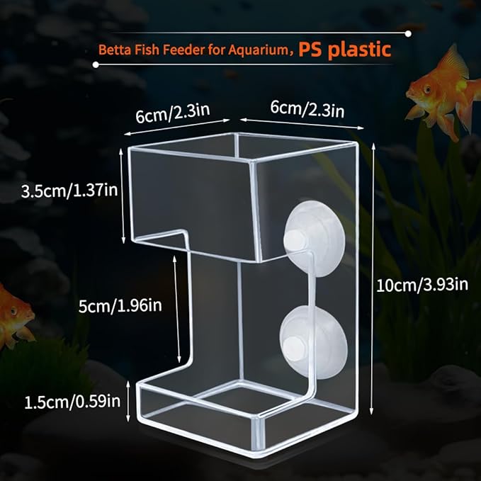 Acrylic Betta Fish Feeder for Aquarium, Square Feeding Ring Suction Cup with 1 Spoon, Transparent Aquarium Bird Shrimp Feeder (Square)