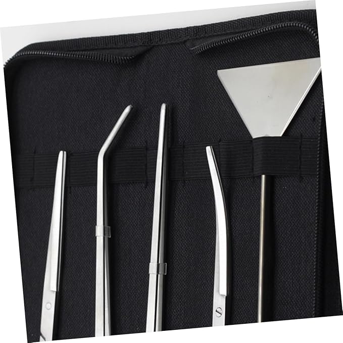 balacoo 5pcs Stainless Steel Aquarium Maintenance Tool Includes Scissors Tweezers Sand Scraper for Aquascaping for Freshwater Plants Comes with Canvas Storage Bag