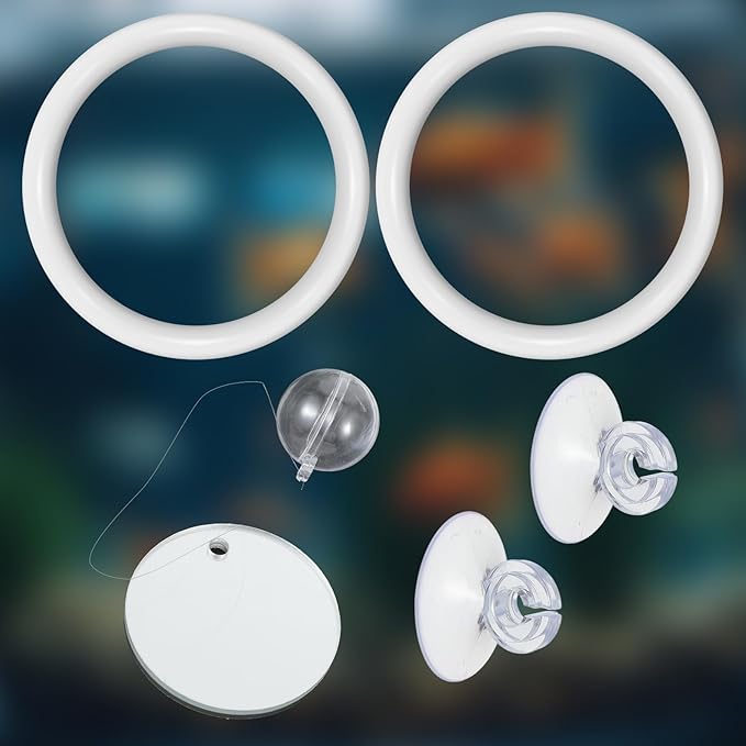 Xthrotsenk 2 Pcs Betta Enrichment Toys Beta Fish Toys for Tank Beta Exercise Ring Floating Mirror Set Fish Feeding Ring Bettas Tank Accessories for Aquarium