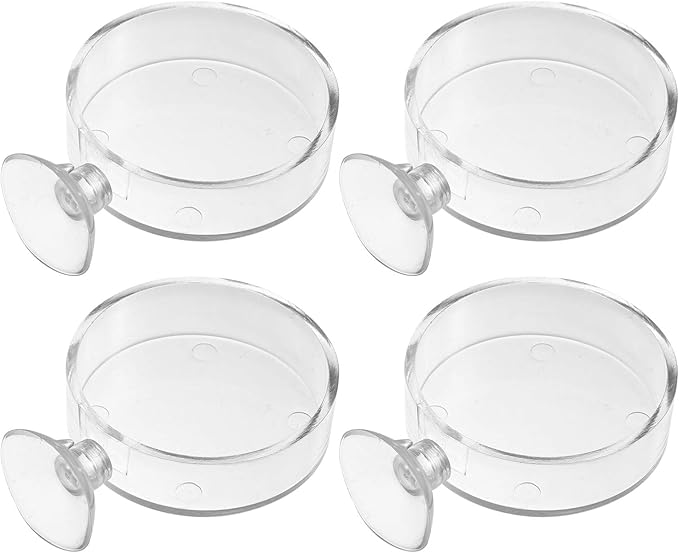4pcs Aquarium Shrimp Feeder Dish Acrylic Fish Tank Feeding Bowls Round Clear Dishes Tray with Suction Cups Suitable for Fish Shrimp and Benthic Animals (Transparent)