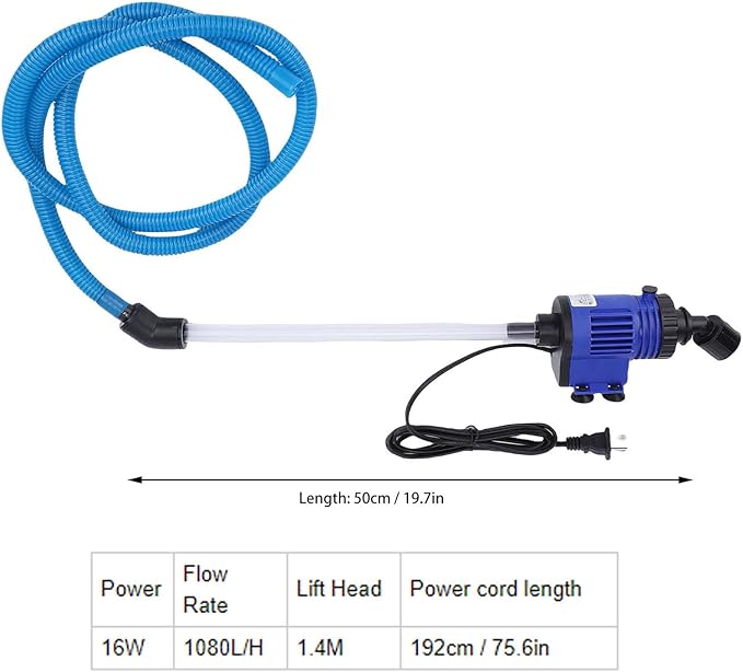 Luqeeg 16w Electric Aquarium Vacuum Gravel Cleaner High Efficiency Filtering Fish Aquarium Water Changer Powerful Pump Cleaning Tool to Various Sizes of Fish for Wash Sand Feces (US Plug 110V)