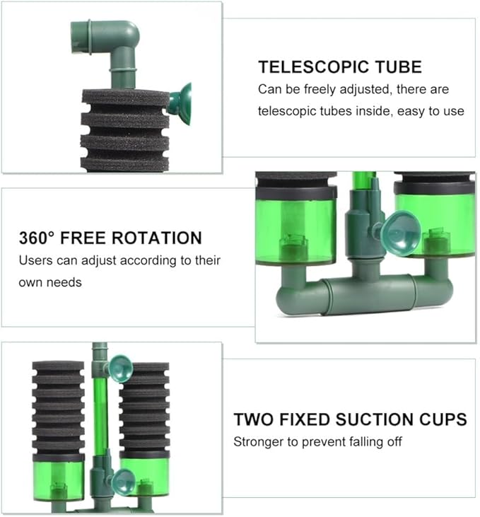 Aquarium Sponge Filter Dual Head Black Green Sponge with Filter Box Biofiltration and Oxygenation for Fish Tank Aquariums Under 23.6 Inch(QS-100A)
