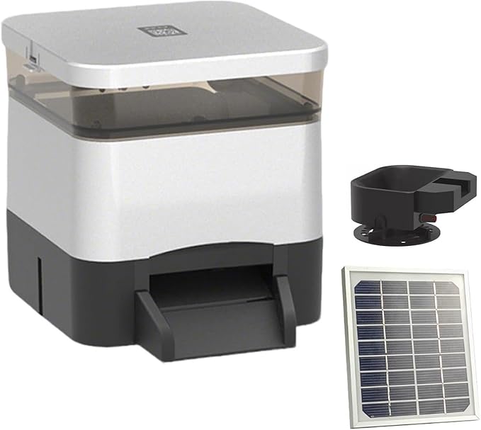 Automatic Fish Feeder for Pond,Large Capacity 4/10l with Timer Auto Outdoor Koi Fish Feeder Support Battery & Ac & Solar Panel Powered Charging for Vacation,Weekend Or Daily Use(Silver,4L)