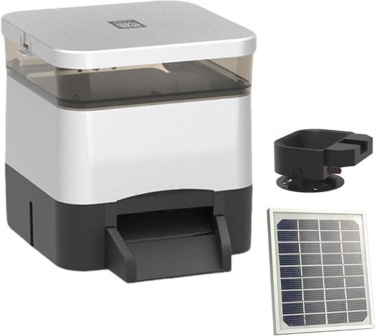 Automatic Fish Feeder for Pond,Large Capacity 4/10l with Timer Auto Outdoor Koi Fish Feeder Support Battery & Ac & Solar Panel Powered Charging for Vacation,Weekend Or Daily Use(Silver,4L)