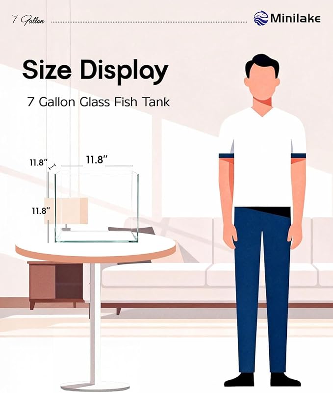 7 Gallon Clear Glass Fish Tank, Cube Aquarium Fish Bowl Ultra Clear Rimless Design for Betta Goldfish Snails Shrimp Aquatic Planting
