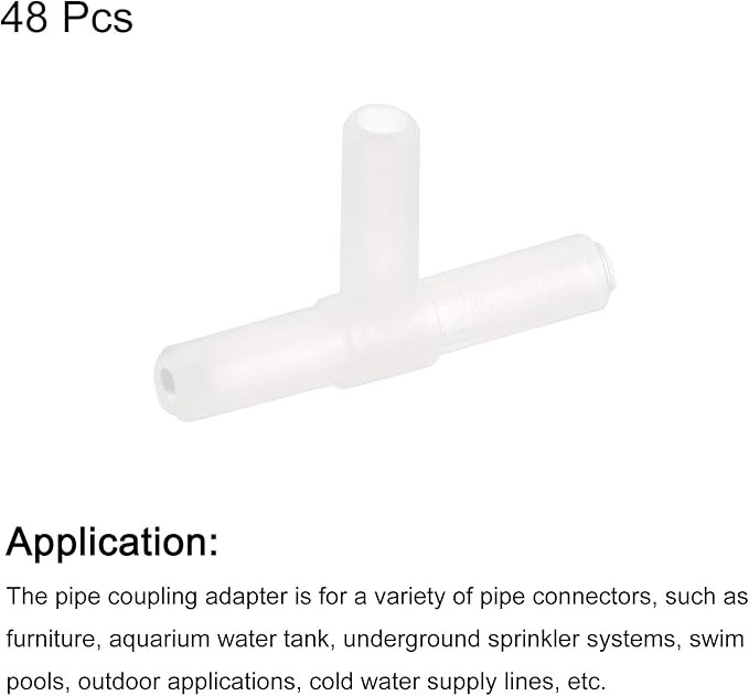 uxcell 48Pcs Aquarium Air Valve Connector Plastic Inline Tubing 3/16"(4.9mm) OD T-Shaped Aquarium Airline Tubing Connector for Fish Tank Pond Air Line