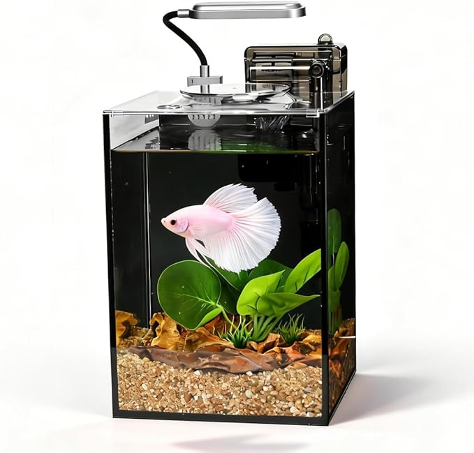 Fish Tank Kit,2.2 Gallon Small Aquarium,Ultra-Clear Nano Aquarium,Betta Fish Tank,Small Fish Tank,Aquarium Starter kit with Light,Filter,Pine Skin Stone,Sand and Artificial Plants