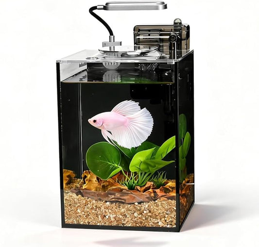 Fish Tank Kit,2.2 Gallon Small Aquarium,Ultra-Clear Nano Aquarium,Betta Fish Tank,Small Fish Tank,Aquarium Starter kit with Light,Filter,Pine Skin Stone,Sand and Artificial Plants