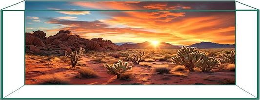 Aquarium Background & Terrarium Background – Ultra HD Static Cling, Tape-Free, Desert Sunset Design for Reptile Tank Decorations, Perfect for Bearded Dragon and Leopard Gecko Tanks 17.7 X 47.2 Inches