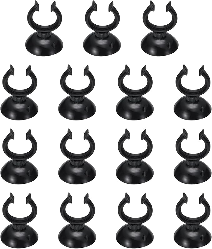 Aquarium Suction Cups, Fish Tank Suction Cups Clips Airline Tube Holders Clamps (Plastic, 15Pcs, Black) for 0.8" Fish Tank Airline Tubing Binding Moss Shrimp Nest, 20x30MM