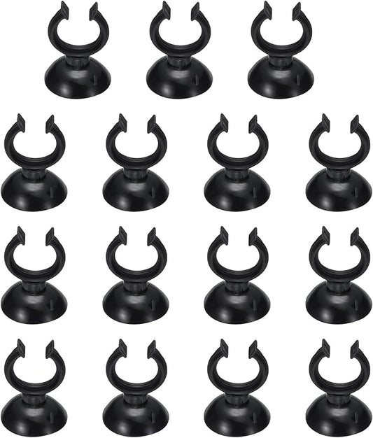 Aquarium Suction Cups, Fish Tank Suction Cups Clips Airline Tube Holders Clamps (Plastic, 15Pcs, Black) for 0.8" Fish Tank Airline Tubing Binding Moss Shrimp Nest, 20x30MM