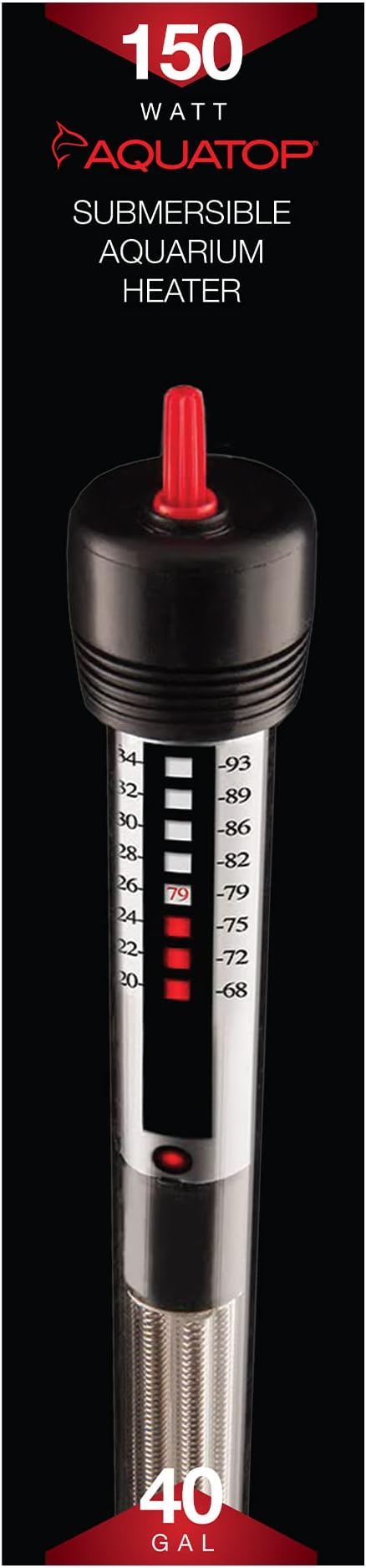 Aquatop 150W Aquarium Submersible Glass Heater – Fully Submersible for Fish Tanks Up to 40 Gallons, 68-93F Adjustable Temperature Range, Fresh & Saltwater Use, Aquarium Heaters, GH-150