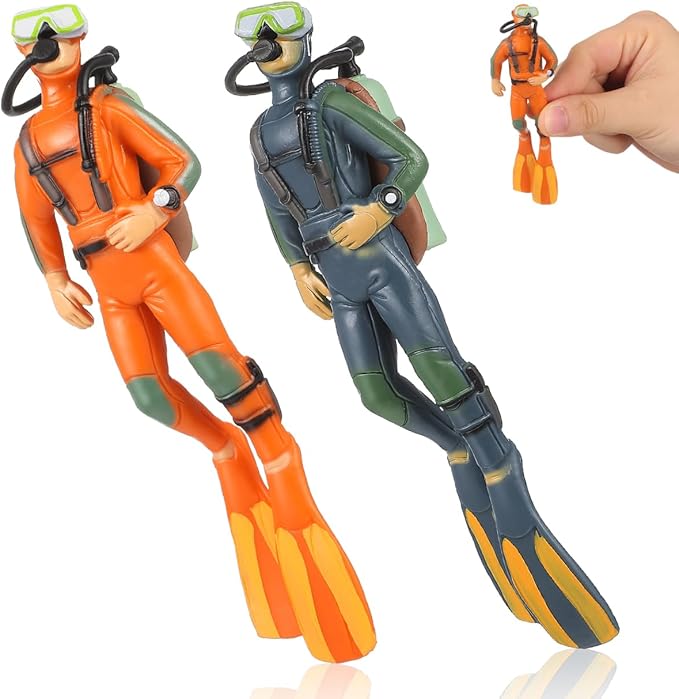 BESPORTBLE 2Pcs Diver Figurines Aquarium Decorations Small Set Realistic Mini Scuba Ornament for Fish Tank Landscape Ornaments PVC Underwater Explorer Dolls