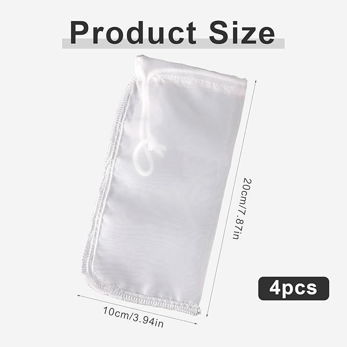 4 Pack Aquarium Media Bag, 180 μm Extra Fine Media Filter Bag Aquarium Reusable Drawstring Mesh Filter Bags for Very Fine Resins Filteraquariums Filters Impurities(7.5"*3.6")