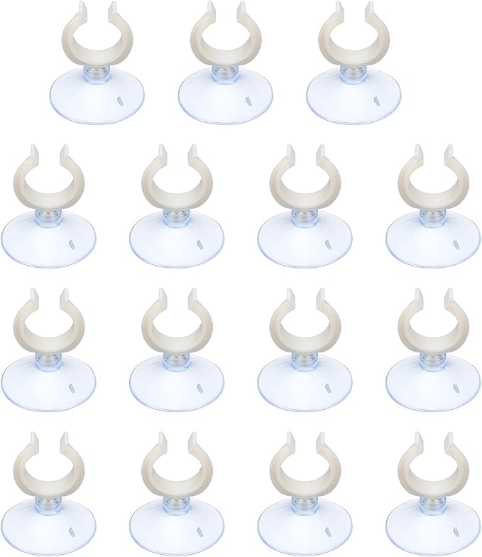Aquarium Suction Cups, Fish Tank Suction Cups Clips Airline Tube Holders Clamps (Plastic, 15Pcs, Clear) for 0.9" Fish Tank Airline Tubing Binding Moss Shrimp Nest, 23x45MM