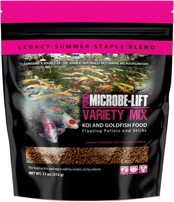 MICROBE-LIFT MLLVMSM Variety Mix Floating Fish Food Pellets and Sticks for Ponds, Water Gardens, and Fountains, for Live Goldfish and Koi, 11 Ounces