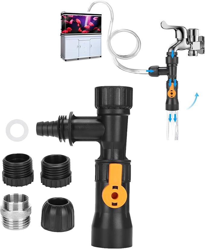 Fish Tank Water Changer,Siphon Fish Tank Vacuum Gravel Cleaner Aquarium Quick Water Changer with 2 Faucet Adapters for Aquarium Quick Water Change, Black