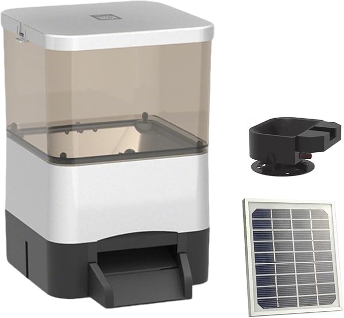 Automatic Fish Feeder for Pond,Large Capacity 4/10l with Timer Auto Outdoor Koi Fish Feeder Support Battery & Ac & Solar Panel Powered Charging for Vacation,Weekend Or Daily Use(Silver,10L)