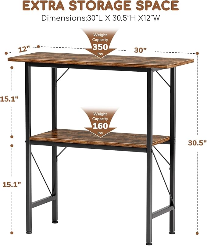 20-29-30 Gallon Fish Tank Stand with Storage Shelves, 2-Tier Aquarium Stand with Metal Frame, Heavy Duty Reptile Turtle Tank Stand for Home Office, 30" L x 11.8" W x 30.5" H, Rustic Brown