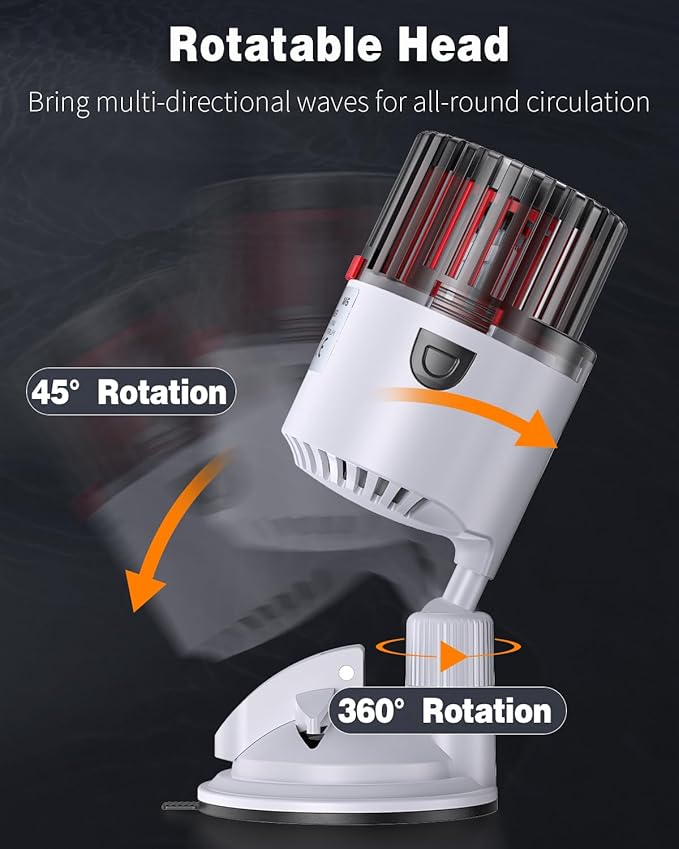 Pawfly Aquarium Wave Maker for Fish Tanks up to 150 Gallons 2000 GPH Adjustable Circulation Pump with Strong Suction Cup Base Submersible Power Head Water Pump for Freshwater and Marine Aquariums