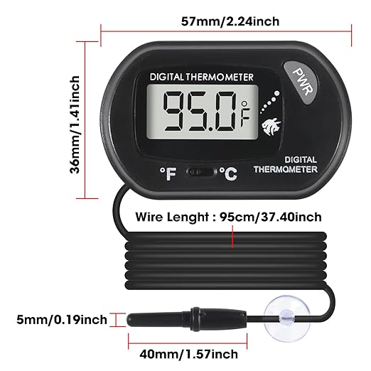 5Pcs Digital Aquarium Thermometer with Water-Resistant Sensor Probe and Suction Cup - Fahrenheit/Celsius (/) LCD Display