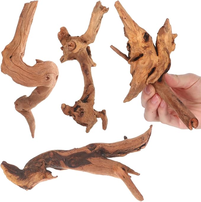 Toddmomy Aquarium Driftwood 4Pc Set 7.48In Natural Fish Tank Wood Decor for Freshwater Aquascaping Fish Cave and Hiding Spots