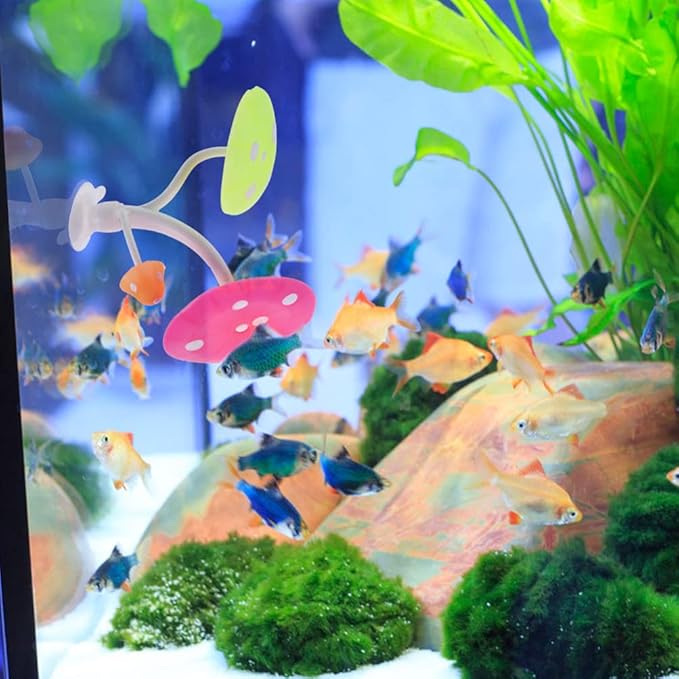 PATKAW 2Pcs Betta Fish Leaf Pad Silicone Hammock Habitat with Suction Cup Aquarium Plants Mushroom Decor for Betta Spawning Grounds Breeding Resting Bed