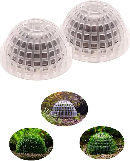 2 Pack Aquarium Moss Ball Holder, Hollow-Designed Plastic Plant Holder with Filter Stone for Shrimp & Fish Tank Decorations