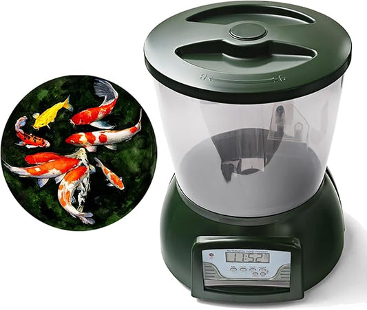 4.5L Pond feeder, Automatic fish feeder for pond outdoor, Fish feeder automatic dispenser, Timer High Capacity for Vacations & Hot or cold weather- battery powered