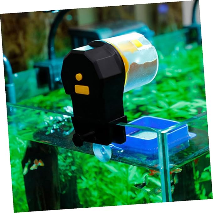 Beaupretty Automatic Fish Feeder for Small Aquarium Tank with Adjustable Timer Vacation Fish Food Dispenser Yellow Plastic Feeding Device and Turtles