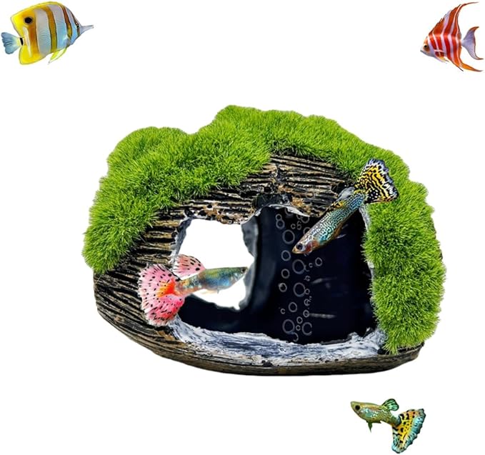 Aquarium Broken Barrel Fish Hide Caves, Cute Cichlids Guppy Small Fish Betta Shrimp Hide Caves Shelter, Fish Tank Shipwreck Themed Hide Hut Hideouts for Small Medium Fish Tank Breed Spawn