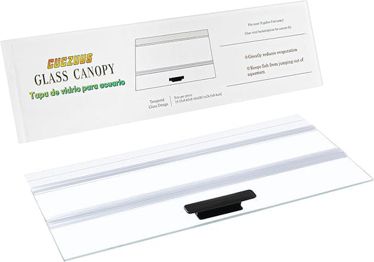 19.33x9.65in Clear Tempered Glass Canopy,Aquarium Fish Tank Hoods FITS for Most 10 Gallon Fish Tanks (Aqueon)