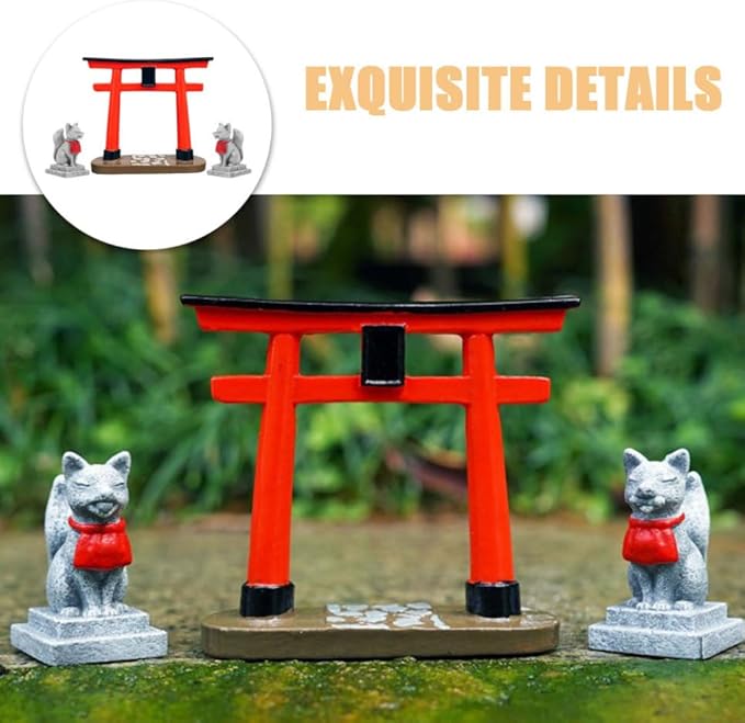 Milisten 1 Set Japanese Shrine Decoration DIY Decor Aquarium Landscape Prop Sand Table DIY Ornament Torii Sculpture Zen Style Statue Micro Landscape Decoration Sand Table Decoration, 9.00X8.00X3.00CM