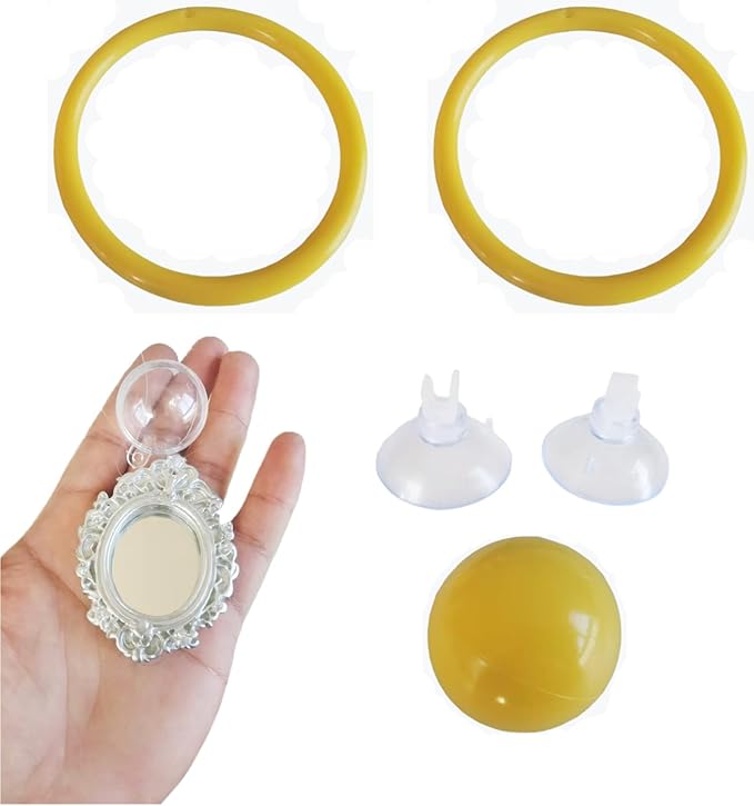 Betta Fish Enrichment Toys Ring and Mirror Floating Exercise Mirrors and Training Ring Floating Mirrors Aquarium with Feeding Rings Aquarium Accessories with Suction-Cup (Yellow)
