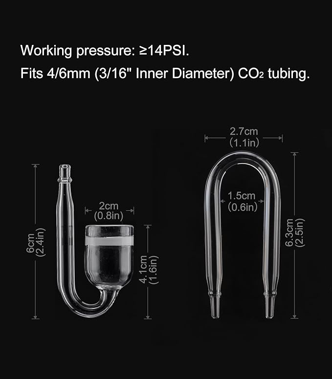 Aquarium Glass CO2 Diffuser with U Tube & Inline CO2 Bubble Counter